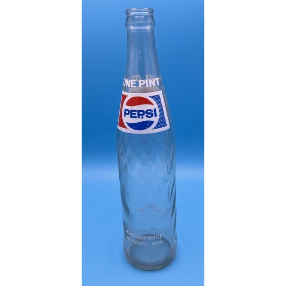 1980's Glass Bottle Pepsi Cola 16 Fluid Oz Collection Swirls Empty Soda Pop Vtg - Picture 2 of 3